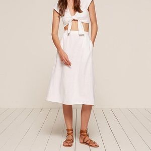white midi linen skirt